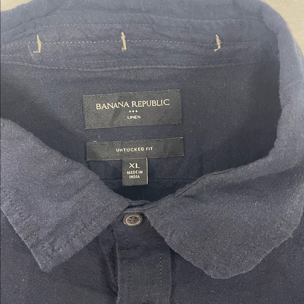 Banana Republic Untucked Fit Linen Long Sleeve Button Shirt Navy Blue Sz XL - Picture 2 of 6
